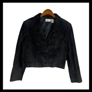 Vintage 80s 90s Black Suede Cropped Jacket Blazer Western Button Front M